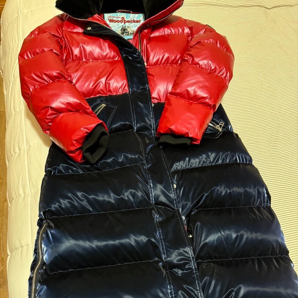 Women Tall Puffy Jacket Two Tone Woodpecker Large